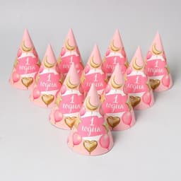 Колпак праздничный бумажный «1 годик. Малышка», шарики и звёзды, 16 см, цвет розовый