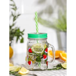 Банка с трубочкой Доляна «Счастливый день», 450 мл, 10.5×7.5×13 см, стекло, МИКС