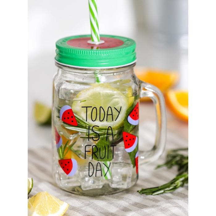 Банка с трубочкой Доляна «Счастливый день», 450 мл, 10.5×7.5×13 см, стекло, МИКС