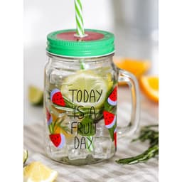 Банка с трубочкой Доляна «Счастливый день», 450 мл, 10.5×7.5×13 см, стекло, МИКС