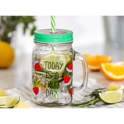 Банка с трубочкой Доляна «Счастливый день», 450 мл, 10.5×7.5×13 см, стекло, МИКС