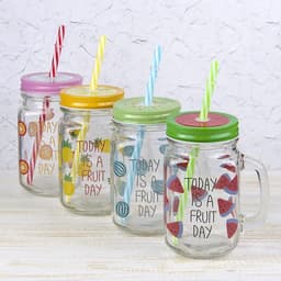 Банка с трубочкой Доляна «Счастливый день», 450 мл, 10.5×7.5×13 см, стекло, МИКС