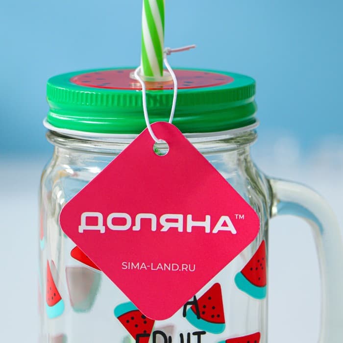 Банка с трубочкой Доляна «Счастливый день», 450 мл, 10.5×7.5×13 см, стекло, МИКС