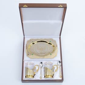 Подарочный набор чайный «ГЕРБ РФ», 2 подстаканника, 1 блюдо, 2 ложки