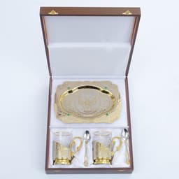 Подарочный набор чайный «ГЕРБ РФ», 2 подстаканника, 1 блюдо, 2 ложки