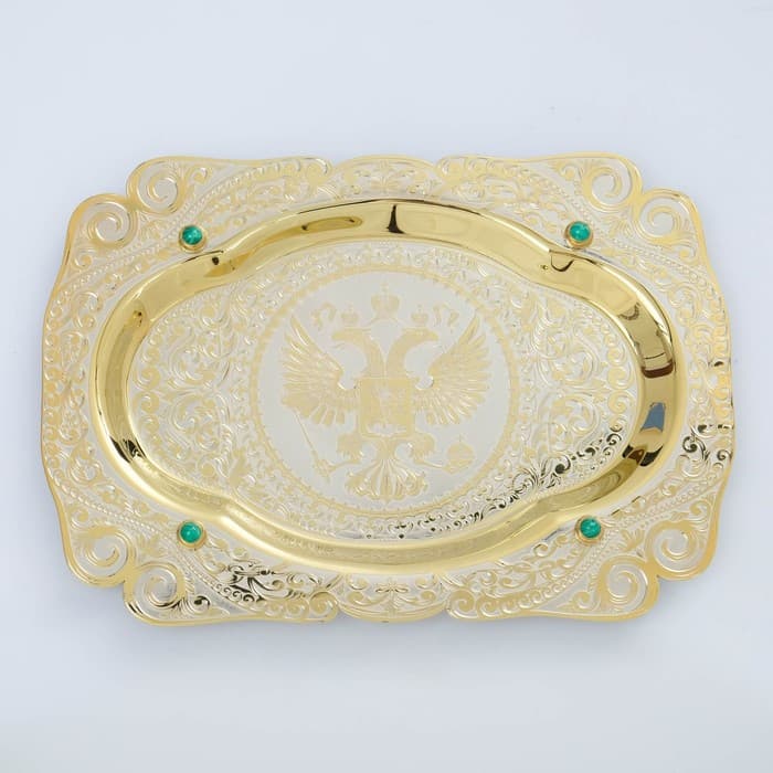 Подарочный набор чайный «ГЕРБ РФ», 2 подстаканника, 1 блюдо, 2 ложки