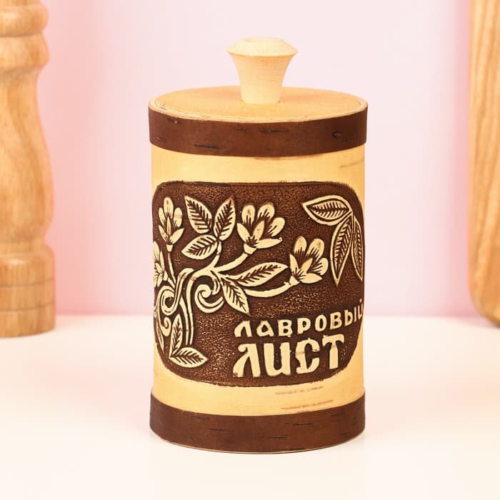 Туес «Веточка: Лавровый лист», d=9 см, береста