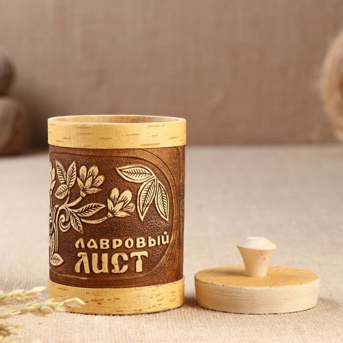 Туес «Веточка: Лавровый лист», d=9 см, береста