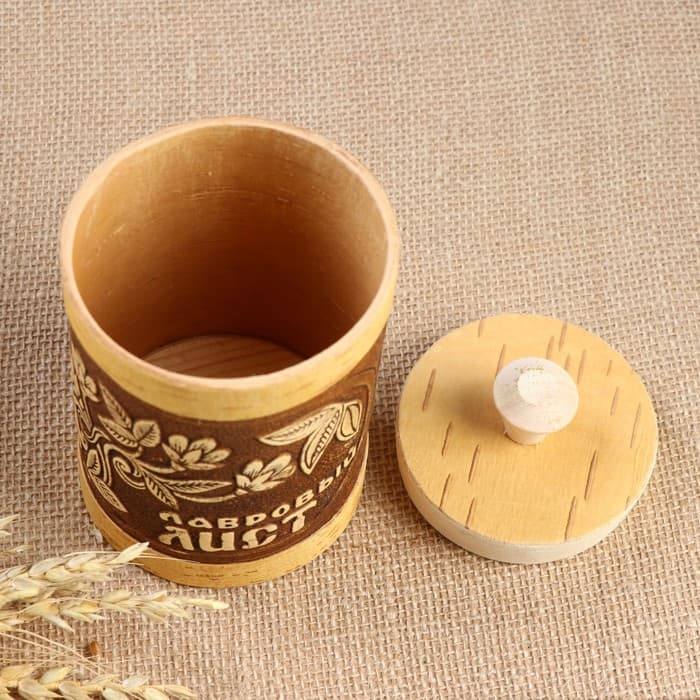 Туес «Веточка: Лавровый лист», d=9 см, береста