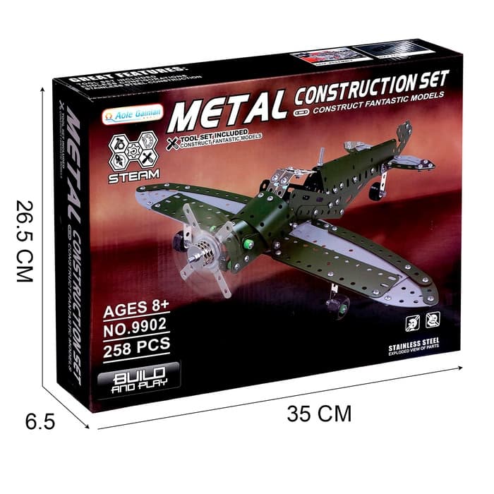 Конструктор металлический «Самолёт бомбардировщик», 258 деталей