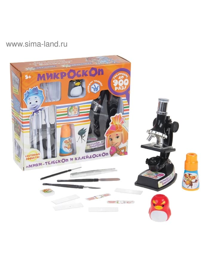 Микроскоп с мини-телескопом и калейдоскоп с набором для исследований, Фиксики