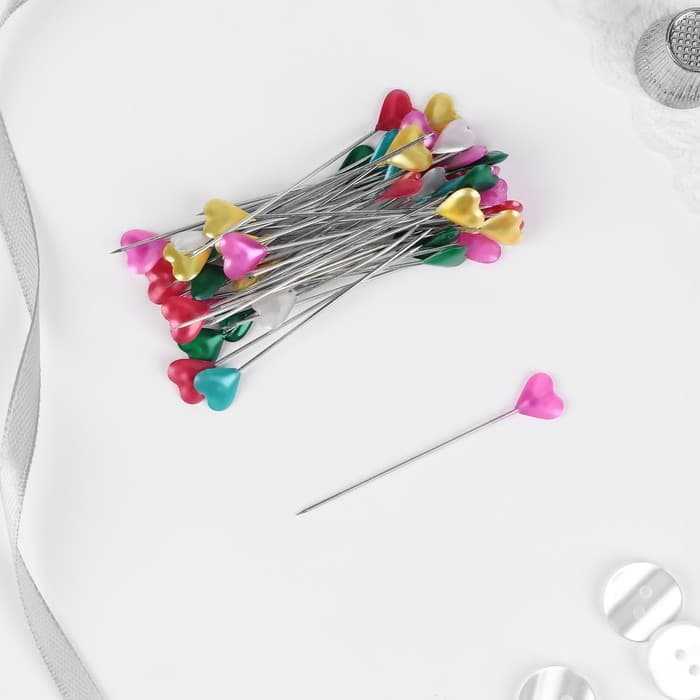 Булавки портновские «Сердце», 55 мм, 50 шт., цвет МИКС