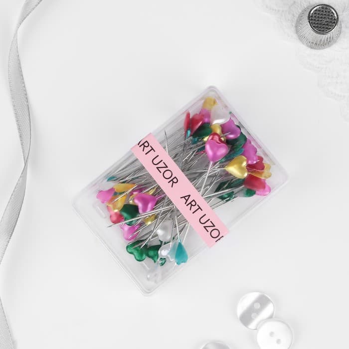 Булавки портновские «Сердце», 55 мм, 50 шт., цвет МИКС