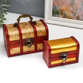 Набор шкатулок для украшений «Сундучок. Золотые цветы», дерево, 2 шт.