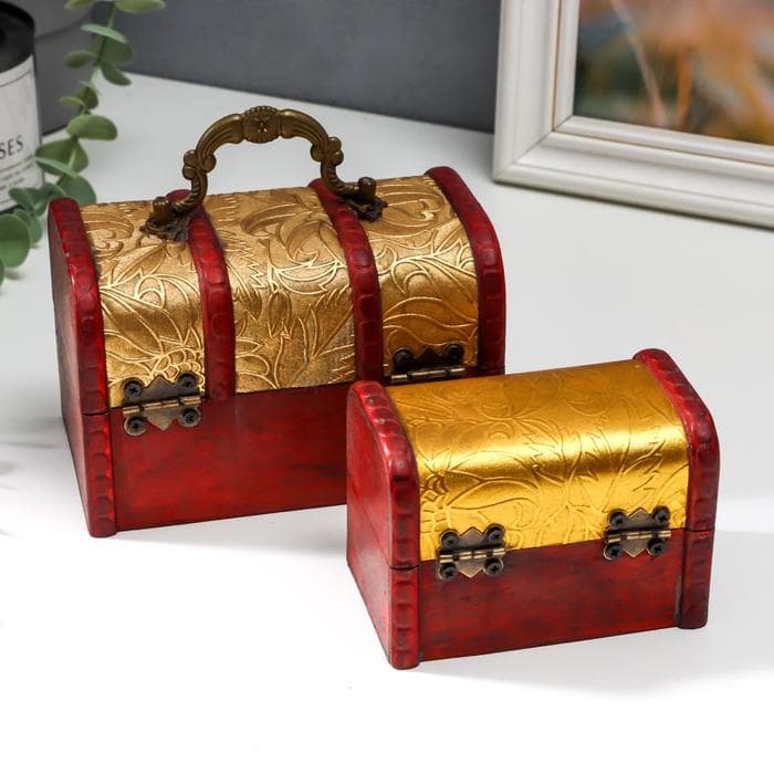 Набор шкатулок для украшений «Сундучок. Золотые цветы», дерево, 2 шт.