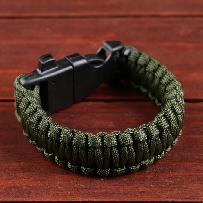 Браслет для выживания 3 в1 (паракорд 2 м, свисток, огниво), тёмно-зелёный, 25.5×2.5 см, 3 м