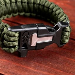 Браслет для выживания 3 в1 (паракорд 2 м, свисток, огниво), тёмно-зелёный, 25.5×2.5 см, 3 м