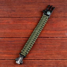 Браслет для выживания 4 в1 (паракорд, компас, свисток, огниво), 25.5×2.5 см, 3 м, тёмно-зелёный