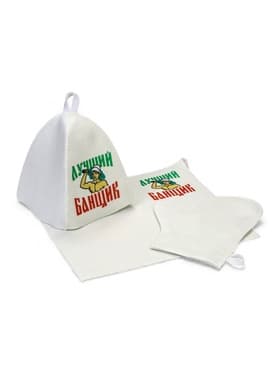 Набор для бани с принтом «Самому лучшему банщику», 3 предмета: шапка, коврик, рукавица, полиэфир, светлый, «Банная забава»