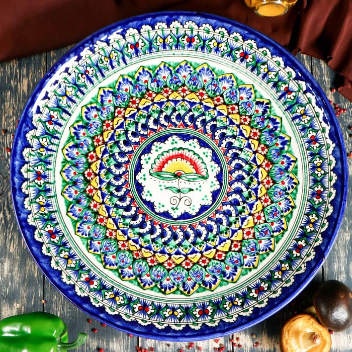 Ляган узбекский Риштанская Керамика «Узоры», d=41 см, МИКС