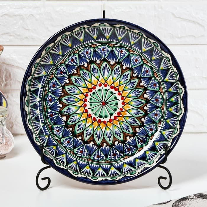 Ляган узбекский Риштанская керамика «Узоры», d=25 см, синий, МИКС