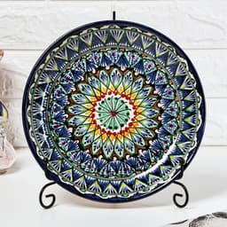 Ляган узбекский Риштанская керамика «Узоры», d=25 см, синий, МИКС