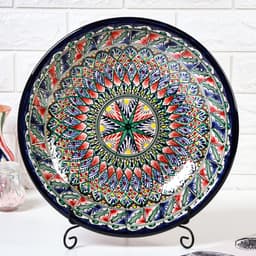 Ляган Риштанская Керамика "Узоры", 33 см, синий, глубокий