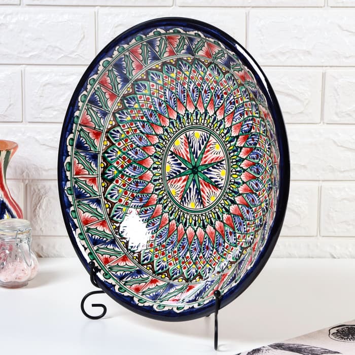 Ляган Риштанская Керамика "Узоры", 33 см, синий, глубокий