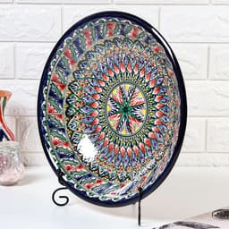 Ляган Риштанская Керамика "Узоры", 33 см, синий, глубокий