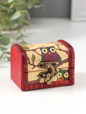 Шкатулка для украшений «Сундучок. Совята», дерево, 6×8×5.5 см
