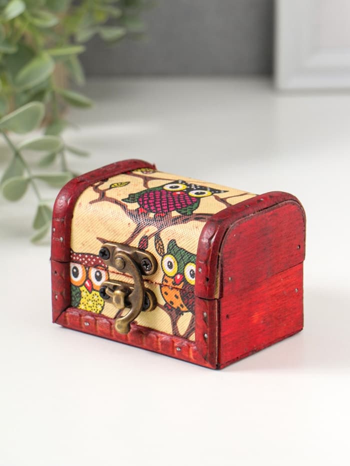 Шкатулка для украшений «Сундучок. Совята», дерево, 6×8×5.5 см