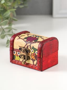 Шкатулка для украшений «Сундучок. Совята», дерево, 6×8×5.5 см