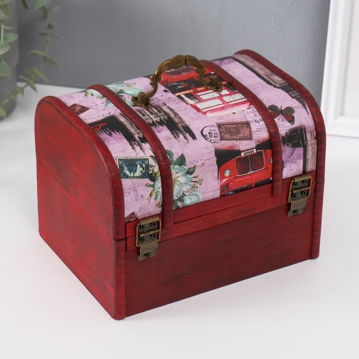 Шкатулка для украшений «Сундучок. Путешествие по Европе», дерево, 15×20×15 см