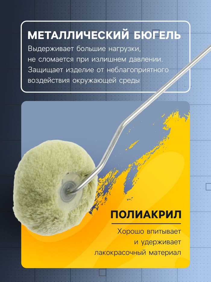 Валик угловой ТУНДРА, полиакрил, 50 мм, рукоятка d=6 мм, ворс 18 мм