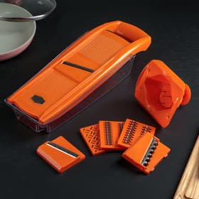 Овощерезка Libra Plast, с 6 насадками, овощедержателем и контейнером, оранжевая