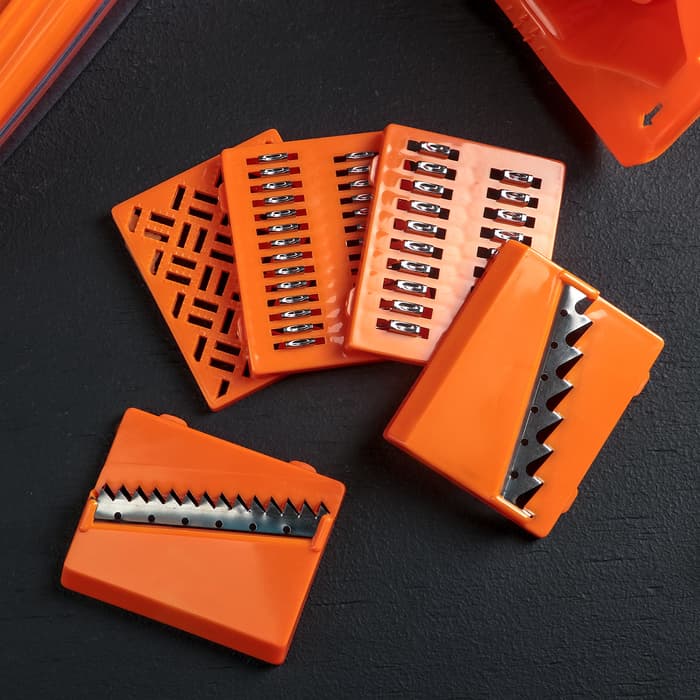 Овощерезка Libra Plast, с 6 насадками, овощедержателем и контейнером, оранжевая