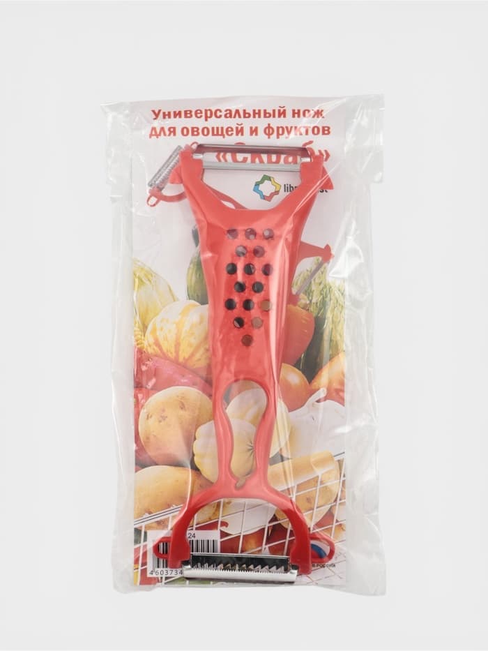 Овощечистка двухсторонняя Libra Plast «Скраб», 18 см, красная