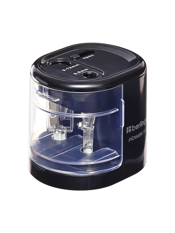 Точилка электрическая Berlingo Power TX, 2 отверстия, с контейнером, чёрная