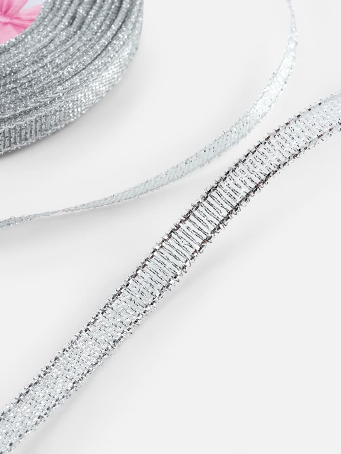 Лента парчовая, 6 мм, 23±1 м, цвет серебряный