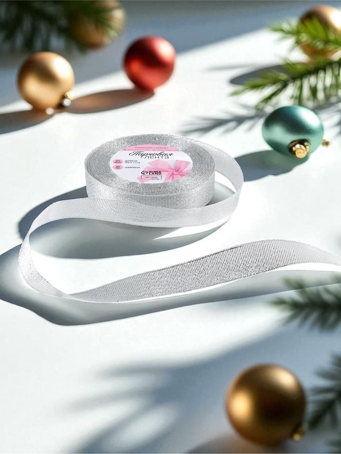 Лента парчовая, 20 мм, 23±1 м, цвет серебряный