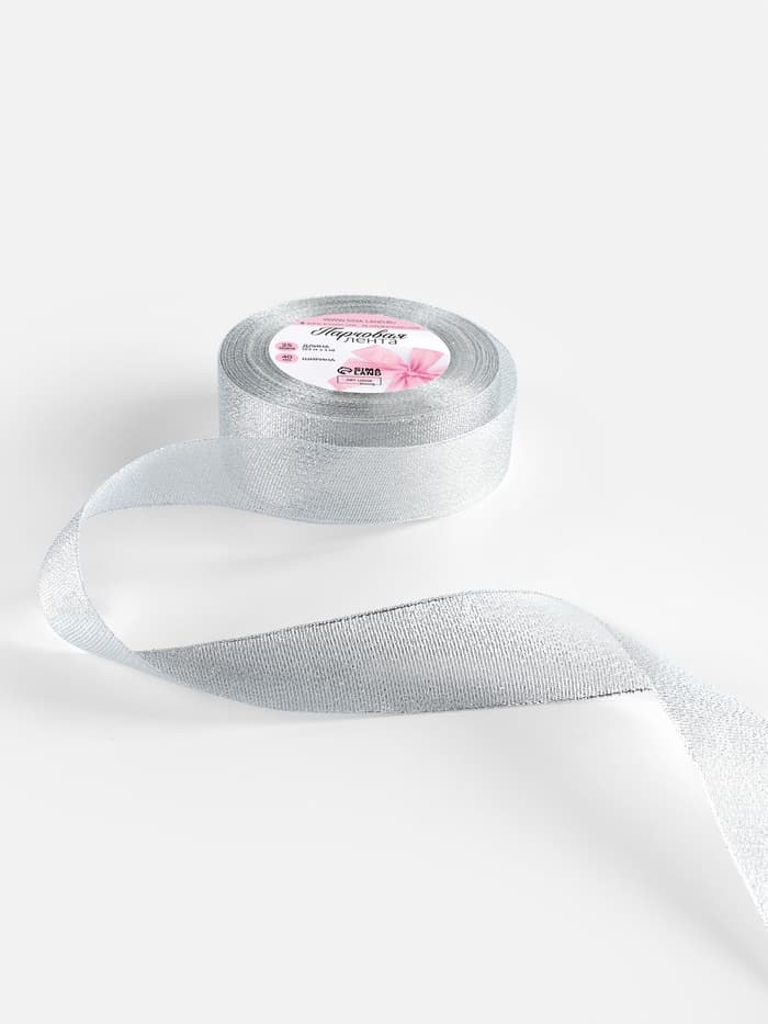 Лента парчовая, 40 мм, 23±1 м, цвет серебряный