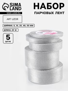 Набор парчовых лент, 5 шт., размер лент: 6/10/20/40/50 мм, 23±1 м, цвет серебряный