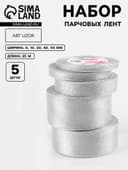 Набор парчовых лент, 5 шт., размер лент: 6/10/20/40/50 мм, 23±1 м, цвет серебряный