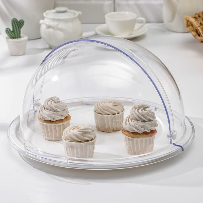 Блюдо для кондитерских изделий с крышкой Альтернатива, пластик, 39×38×22 см, белый/прозрачный