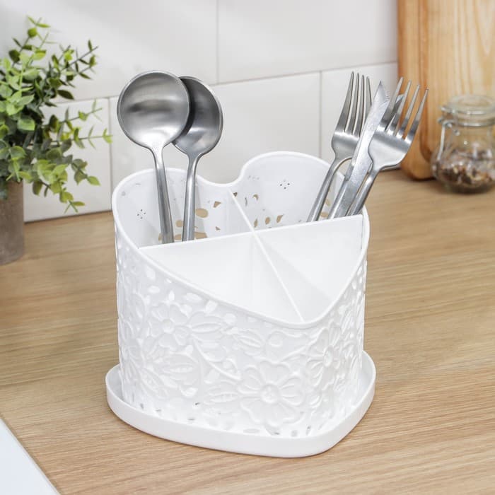 Подставка под столовые приборы Альтернатива «Сердце», 17×18.5×15.5 см, пластик, белая