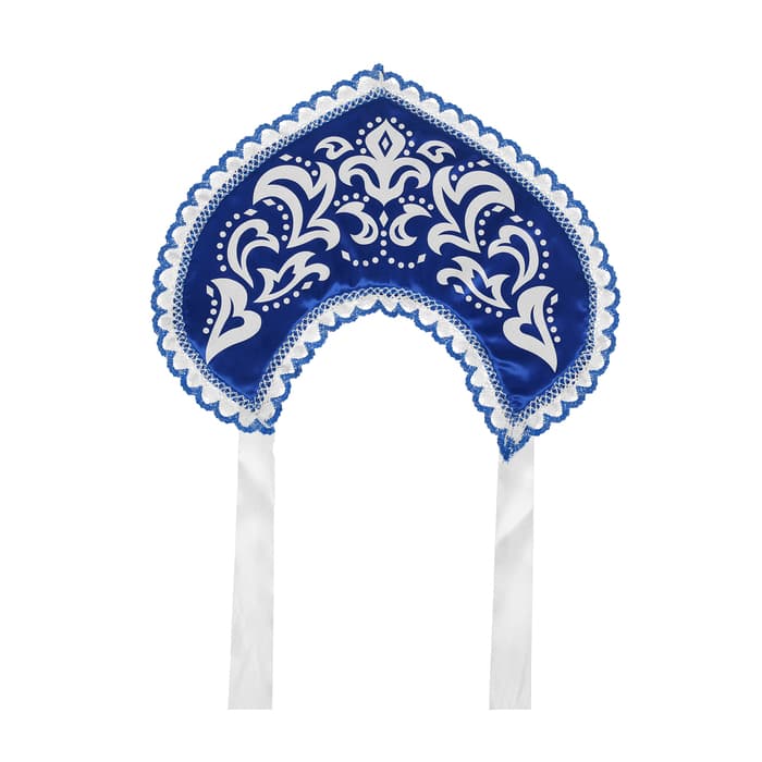 Кокошник русский народный «Морозный узор», атлас, синий