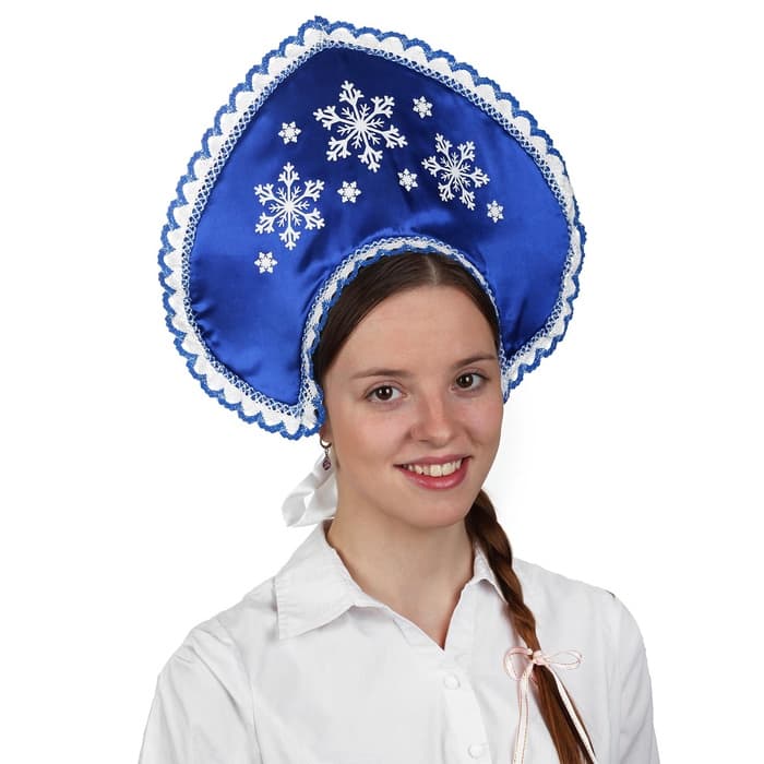 Кокошник «Три снежинки», атлас, цвет синий