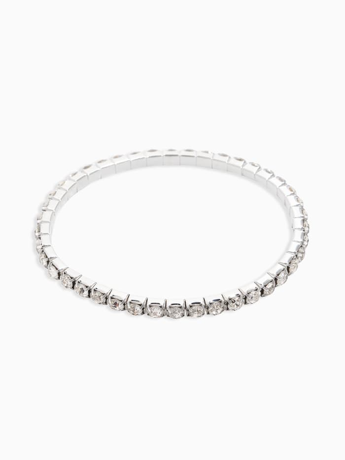 Браслет со стразами «Лёд», d=7 см, 1 ряд, 4 мм, белый в серебре