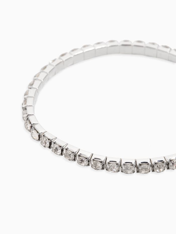 Браслет со стразами «Лёд», d=7 см, 1 ряд, 4 мм, белый в серебре