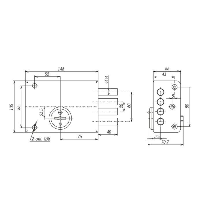 Замок накладной «Сенат», ЗНС-6, 158, без ответной планки, 3 ключа